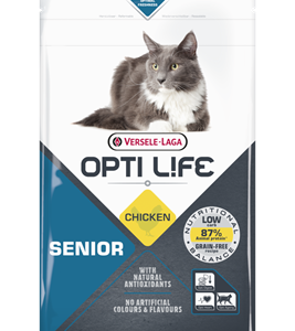 Croquettes premium Opti Life Senior au poulet de 2,5 kg pour chat âgé.