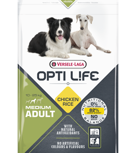 Croquettes Opti Life Medium au poulet pour chien de taille moyenne.