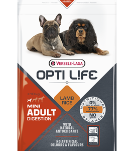 Croquettes Opti Life Adulte Mini Digestion à l'agneau pour chien de petite race sensible.