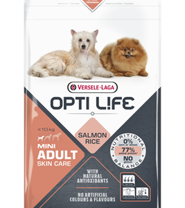 Croquettes Opti Life Adulte Mini Skin Care pour chien de petite race à la peau sensible.