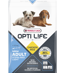 Croquettes Opti Life Adulte Mini Stérilisé pour chien de petite race en surpoids.