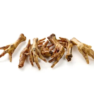 Sachet de 100g de pattes de poulet séchées pour chien.